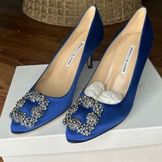 Manolo Blahnik Hangisi 50 Mm Brand New Dust Bags And Box Included Designer Blue Heels For Wedding, Elegant Royal Blue Heels For Evening, Elegant Royal Blue Evening Heels, Elegant Royal Blue Formal Heels, Elegant Royal Blue Fitted Heels, Luxury Blue Heels For Formal Occasions, Manolo Blahnik Red, Manolo Blahnik Blue, Shoes Manolo Blahnik