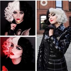 Cruella Deville Wig And Mask Costume *New* Arrives New Cruella Wig, Cruella Deville Wig, Cruella Deville Costume, White Wigs, Black And White Wig, Cruella Costume, Black White Hair, Fancy Dress Halloween Costumes, Hair Halloween