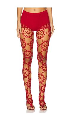 nastyamasha Floral Crochet Leggings in Red. - size L (also in M, S) nastyamasha Floral Crochet Leggings in Red. - size L (also in M, S) 93% acrylic 7% elastane. Made in Georgia. Machine wash. Pull-on styling with elastic waistband. Stir-up design. Stretch and open knit fabric. FREE Shipping & FREE Returns if unopened and unworn. NTYA-WA1. SSNM2402. Barbados Outfits, Crochet Leggings, Random Clothing, Festival Inspo, Floral Crochet, Rave Festival, Knit Fashion, Open Knit, Sweater Weather