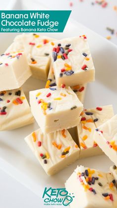 white chocolate fudge with sprinkles on a plate