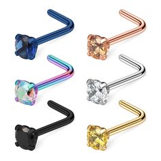 PRICES MAY VARY. You will receive 6pcs mix color CZ nose rings((one silver bar w clear CZ, one black bar w black CZ,one gold bar w yellow CZ,one rainbow bar w crystal AB CZ,one blue bar w blue CZ,one rose gold bar w champagne CZ)) Gauge: 20g(0.8mm); Pin Length:6.5mm;Cubic Zirconia Size:3mm Material: 316L surgical steel + Cubic Zirconia Secure Four Prong-set CZ Part is Securely Inlaid and Will Not Loose Easily As Other Piercing. Package include:6pcs nose studs pr pack(each color one piece), come Industrial Piercing Barbells, Rainbow Bar, Tapers And Plugs, Nose Piercing Hoop, Rose Gold Bar, Blue Bar, Body Jewelry Piercing, Black Bar, Conch Piercing