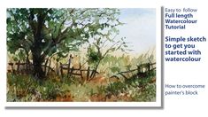 a watercolor painting of a tree and fence with the words, easy to follow full length watercolour