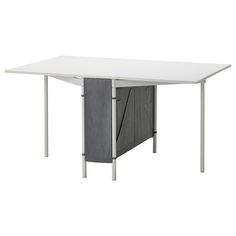 a white table with an open door on the top and grey fabric at the bottom