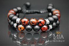 "You can visit the site to see other designs www.etsy.com/shop/minejewelleryart Chakra Bracelet Red Agate Bracelet Double Row Bracelet Black Onyx Bracelet Crystal Bracelet Macrame Bracelet Adjustable Bracelet Protection Bracelet Women's Size: 6\" - 7.5\" ( 15.2 cm -19.1 cm ) Men's Size:      7\"-8.5\"  ( 17.8 cm - 21.6 cm ) Made of 8 mm natural red agate beads, 8 mm black onyx beads, 6 mm natural silver hematite stone. All finished with nylon cord, at the ends I used 8 mm black onyx stone beads. - The bracelet is adjustable (it could be made in any size). The products are custom made and done of their kind. They can be differentiated at the minimum level from the photographs (in coloring, patterns, brightness, etc.) Agate Agate is a wonderful gemstone for balancing the mind, body, and spir Handmade Black Agate Bracelets, Black Agate Beaded Bracelet Gift, Bracelet Macrame, Black Onyx Bracelet, Beaded Jewlery, Hematite Stone, Bracelet Crystal, Black Onyx Stone, Onyx Bracelet