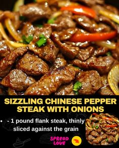 Sizzling Chinese Pepper Steak with Onions Sizzling Beef Recipe, Pepper Steak Recipe Easy, Peper Steak, Beef Pepper Steak, Sizzle Steak Recipes