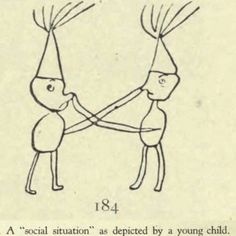 an old drawing of two people holding hands with the caption, social situation as depicted by a young child