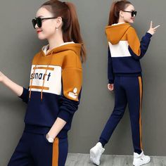 Conjunto deportivo de dos piezas con capucha para mujer, Jersey holgado de estilo coreano para primavera y otoño, 2021 _ - AliExpress Mobile Sweater With Leggings, Sports Outfits, Velvet Dress Designs, Pant Suits, Sport Outfit Woman, Autumn 2022, Pantsuits For Women, Pant Sets, Hooded Top