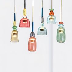 multicolored glass pendants hanging from the ceiling