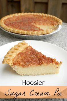 two pies sitting on top of a table with the words hosier sugar cream pie