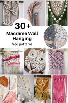 macrame wall hangings with the title overlay that reads 30 + macrame wall hanging free patterns