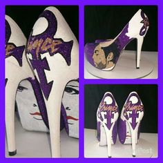 Prince hand painted heels Painted Heels, Hand Painted Heels, Prince Shoes, Mules Shoes Heels, Prince Tattoos, Prince Purple, Prince Music, Disney Necklace, Prince Images