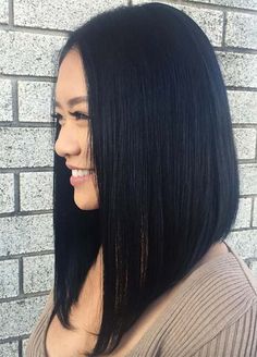 Dark Hair Colors: Deep Black Hair Colors Long Angled Bob Hairstyles, Deep Black Hair, Long Angled Bob, Long Bobs, Angled Bob Hairstyles, Angled Bob, Long Bob Haircuts, Lob Haircut, Long Bob Hairstyles