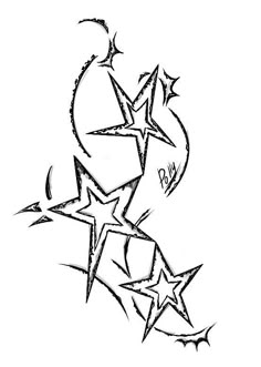 a black and white drawing of three stars