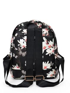 Vintage Flower Print Backpack - Hipimi White Standard Backpack For Spring, Floral Print Backpack For Everyday Use In Spring, Trendy Travel Bag With Floral Print, Spring Backpack With Floral Print For Everyday Use, Spring Floral Print Backpack For Everyday Use, Floral Print Backpack For School In Spring, Spring Floral Print Backpack For Daily Use, Black Backpack For Spring, Student Backpack For Spring