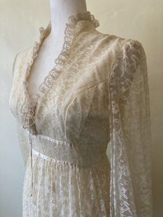 70s Off-White Lace Gunne Sax style prairie cottagecore lace overlay tiered lace-up bodice long sleeve dressB 38W 32L 60S 23The seems at the armpits have been repaired. Gunne Sax Wedding Dress, Fashion Course, Boho Lace Dress, Victorian Lace Dress, Sewing Wedding Dress, 60s 70s Fashion, Fashion Courses, Vintage Coquette, Vintage Romance