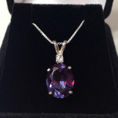 BEAUTIFUL 5ct Alexandrite & White Sapphire Sterling Silver | Etsy Alexandrite Necklace Pendants, Alexandrite Jewelry Necklaces, Formal Oval Necklace With Accent Stones, Classic Oval Amethyst Necklaces, Formal Necklace With Oval Pendant And Accent Stones, Formal Oval Pendant Necklace With Accent Stones, Oval Purple Diamond Cut Jewelry, Purple Oval Diamond Cut Jewelry, Classic Round Necklace With Accent Stones