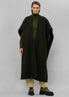 Verina Cape - Forest Green Coat The Frankie Shop Elegant Wool Shawl Outerwear, Elegant Oversized Wool Poncho, Elegant Oversized Shawl Cape, Elegant Wool Poncho For Workwear, Elegant Cape Poncho For Work, Chic Wool Cape With Cape Sleeves, Oversized Wool Shawl Outerwear, Cape Designs, Forest Green