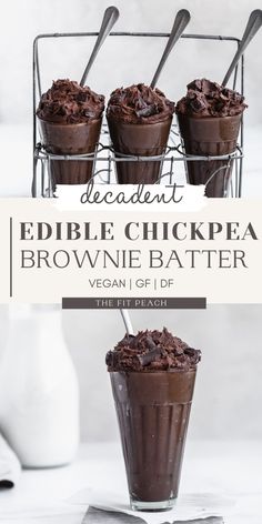 Two images with brownie batter in a drink caddy with spoons sticking out of the side. Chickpea Brownie, Edible Brownie Batter, Deserturi Raw Vegan, Sweet Party, Makanan Diet, Brownie Batter, Think Food, Vegan Dessert Recipes