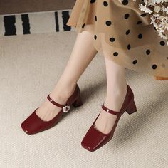 LBSFY - Red thick heels, Mary Jane shoes, women's French retro square toe high heels, patent leather, shallow cut small leather shoes Plaid Shoes, Summer High Heels, French Retro, Mary Jane Shoes Womens, Mary Jane Heels, Black Leather Shoes, Jane Shoes, Thick Heels, Mary Jane Shoes