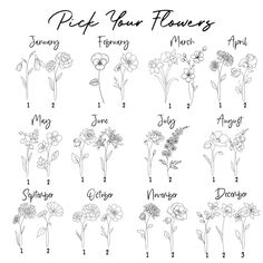 flowers that are labeled with the names of each flower and how to draw them in it