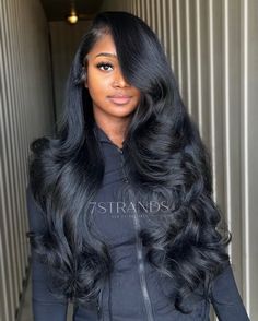 Soft Curls Side Part, Long Hair Sew In Black Women, Layers Wig Black Women, Side Part Lace Closure Sew In, Middle Part With Leave Out, 28 Inch Sew In, Middle Part Wig With Layered Curls, Side Part Sew In With Layers, Long Layers Weave Black Women