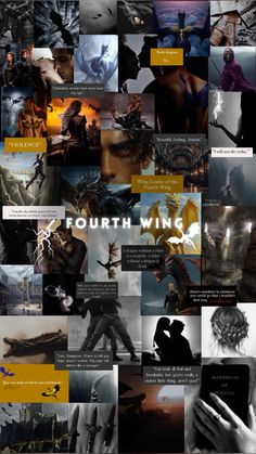 a collage of photos with the words fourth wing on them and images of people in different