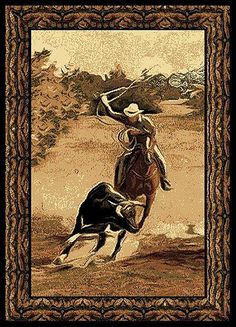 a painting of a cowboy riding a bull