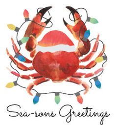 a crab with christmas lights around it's legs and the words sea - son's greetings