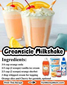 Milkshake Creamsicle Milkshake Recipe, Orange Creamsicle Milkshake, Creamsicle Milkshake, Milkshake Recipe Easy, Kids Treats, Milkshake Recipe, Drink Recipes Nonalcoholic, Smoothie Drink Recipes, Kid Drinks