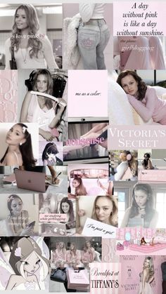 a collage of photos with the words victoria's secret on them and pictures of women in pink