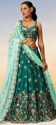 Green color Lehenga in Georgette fabric with Embroidered, Sequence, Thread work Green Bollywood Lehenga For Ceremony, Festive Green Lehenga For Ceremony, Green Resham Embroidery Ceremony Set, Green Dupatta With Pallu For Ceremony, Green Traditional Drape Sets For Ceremony, Green Embroidered Ceremony Sets, Green Ceremony Sets With Resham Embroidery, Green Traditional Drape Ceremony Sets, Green Traditional Wear For Ceremonial Festivities