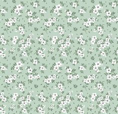 a green background with white flowers and leaves on the bottom right corner is an image of a flowery pattern