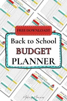 the back to school budget planner with free printables on top and below it