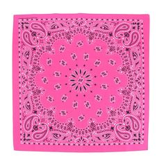 a pink bandana with black and white designs on it