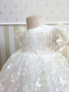 Baby Girl Blessing Dress Bonnet Shoes Personalized with Name and Date White Short Sleeve Princess Baptism Dress, White Princess Gown For Baptism, Baptism Dress Baby, Lace Baby Dress, Baby Blessing Dress, Baby Lace Dress, Girls Baptism Dress, Baptism Dress Baby Girl, Blessing Dress