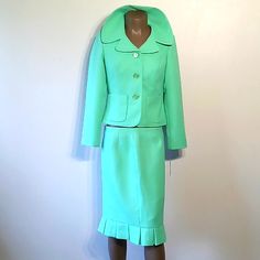 Classic & Formal 2pc Green Woman's Skirt Set, Size: 10,100%Polyester,3 Button Front 2 Low Pockets, Side Zipper On Skirt, Style#6340, Rn#61648 By Giorgio Sant Angelo Tailored Two-piece Spring Sets, Spring Tailored Two-piece Sets, Two-piece Tailored Sets For Spring, Tailored Two-piece Sets For Spring, Spring Fitted Two-piece Sets, Fitted Long Sleeve Skirt Set For Spring, Fitted Two-piece Skirt For Spring, Spring Formal Two-piece Skirt Suit, Formal Two-piece Spring Skirt