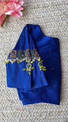 Hand embroidered ready made saree blouse / crop top/stitched saree blouse usa / blue  checks saree blouse/ hand embroidered blouse/zardosi blouse/blue saree high neck blouse/ blue pure silk blouse/royal blue maggam work blouse        It is very true that a perfect blouse is the one which makes your saree look stand out !! If you find one of such a style that you have been wanting to have then dont let it go !! we carry such unique trending blouses that instantly add a stylish look to any saree !!     Well..!! we understand that you may not get in your desired size/pattern, here you go with customization according to your size/pattern which we can deliver in 1-2 weeks of time period !!      Here is a beautiful Hand embroidered saree blouse in blue color that has simple jewel inspired embroi Zardosi Blouse, Embroidery Blouse Saree, Pink Organza Saree, Checks Saree, Dress Designing, Draping Fashion, Perfect Blouse, Maggam Work Blouses, Hand Work Blouse