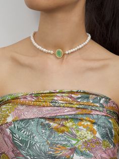 Green Cameo Pearl Necklace | En Route Jewelry En Route Jewelry, Pearl Statement Necklace, Romantic Jewelry, Gold Bodies, Romantic Jewellery, Gold Necklaces, Silica Gel, Green Necklace, Lariat Necklace