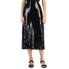 Make Your Next Night Out Sparkle With This Elegant Midi Skirt From Alfani, Covered In Sequins From Hip To Hem. Approx. Model Height Is 5'10" And She Is Wearing Size Small Approx. 33" Long Pull-On Style; Elasticized Back Waistband Sequins Throughout Unlined This Garment Was Made In A Factory That Supports Women Worker Empowerment Through Rise, Which Creates Partnerships To Enable Workplace-Based Interventions On Health, Financial Inclusion And Gender Equality Polyester/Spandex Machine Washable Im Sequined Knee-length Bottoms For Night Out, Chic Knee-length Sequined Bottoms, Glamorous Knee-length Spring Bottoms, Spring Black Sequin Skirt, Black Sequined Skirt For Spring, Knee-length Relaxed Skirt For Night Out, Relaxed Knee-length Skirt For Night Out, Black Long Sequin Skirt, Long Black Sequined Skirt