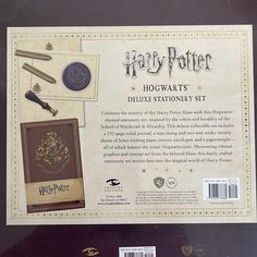 harry potter's deluxe stationery set in display case with instructions and stickers