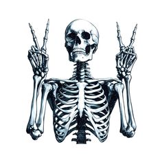 a skeleton holding two hands up in the air with one hand on it's hip