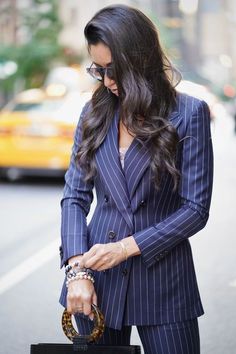 Pinstripe Suit Women, Women Suit Pants, Blue Pinstripe Suit, Complete The Picture, Navy Pinstripe Suit, Pinstripe Jacket, Pant Trouser, Lawyer Fashion, Women's Suits