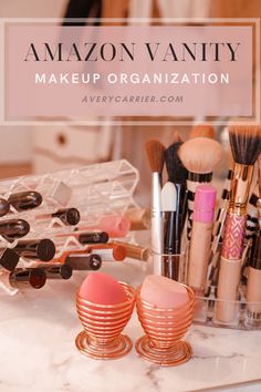 How I keep my vanity organized with these Amazon makeup storage finds$25 and under Rustic Makeup Vanity, Amazon Vanity, Home Amazon Finds, Vanity Goals, Light Up Vanity, Vanity Display, Daily Makeup Routine