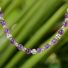 Amethyst and 950 Silver Beaded Necklace from Thailand - Simple Grace | NOVICA Silver Beaded Necklace, Beautiful Beaded Bracelet, Silver Chandelier Earrings, Silver Pendant Lighting, Silver Bead Necklace, Cultured Pearl Necklace, Necklace Simple, Best Jewelry Stores, Amethyst Beads