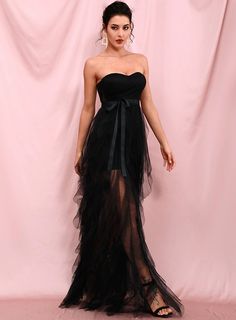 Sexy Black Tulle Layered Ruffles A-Line Party Maxi Dress LE80929 Click to shop now|Free stable shipping world-wide! Strapless Tulle Dress For Evening, Black Fitted Tulle Strapless Dress, Fitted Tulle Strapless Evening Dress, Fitted Black Tulle Strapless Dress, Black Tulle Strapless Dress For Party, Floor-length Strapless Dress With Ruffles, Black Strapless Ruffled Dress For Evening, Black Strapless Dress With Ruffles For Evening, Tube Prom Dress