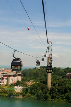 the gondola is suspended above the water