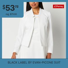 The Black Label by Evan Picone suit jacket is ideal for formal events and professional settings. This lined suit jacket for women features an open front and classic fit. It's stretch fabric lets you move without restrictions. Wear over a shirt or top. Front Style: Single BreastedFeatures: Stretch Fabric, LinedClosure Type: Open FrontFit: Classic FitSleeve Length: Long SleeveApparel Length: 21.5 InchesFiber Content: 97% Polyester, 3% ElastaneFabric Description: CrepeLining: LinedLining Material:… Suit Jacket For Women, Suit Jackets For Women, The Black Label, Jacket For Women, Suit Jackets, Black Label, Formal Event, Stretch Fabric, Suit Jacket