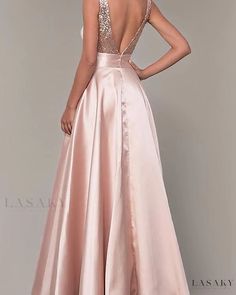 Lasaky - Exquisite Rose Gold Sequin Evening Dress: Elegant V-Neck Backless Bridesmaid Gown Embracing Glamour and Sparkle Rose Gold Bridesmaid Dress, Backless Bridesmaid Dress, Sequin Evening Gowns, Gold Bridesmaid Dresses, Satin Evening Dresses, Sequin Evening Dresses, Wedding Dress Trends, Bridesmaid Gown, Long Prom Dress