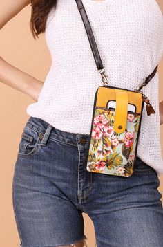 Small Crossbody Bag Floral Casual Phone Bag With Card Slots For Everyday, Casual Phone Bag With Card Slots, Casual Crossbody Phone Bag With Card Slots, Casual Rectangular Phone Bag With Hidden Sleeve, School Spirit Wear, Upcycled Leather, Spirit Wear, Christmas Stocking Stuffers, Crossbody Wallet