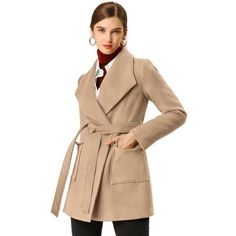 This simple and stylish coat is complete with the design of shawl collar lapel and waist belt, it is a must-have outwear for winter. Waist belt helps to tighten the waist and to accentuate your graceful figure. Two pockets offer a place for little personal belongings like cards or keys, and lend a warm place for chilly hands on cold winter days. Pairs perfectly with mock neck bottoming shirt, it is a good choice for office ladies to wear for work in winter day. Face Wrap, Wool Wrap Coat, Elegant Shawl, Fluffy Coat, Stylish Coat, Wool Wrap, Wrap Coat, Bottoming Shirt, Women Shawl